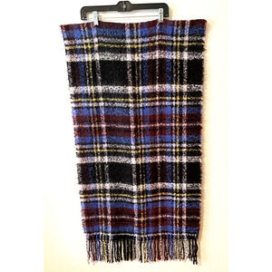 Treasure & Bond Nordstrom Plaid Scarf Ruana Fringe Multicolor Soft 22" x 84"